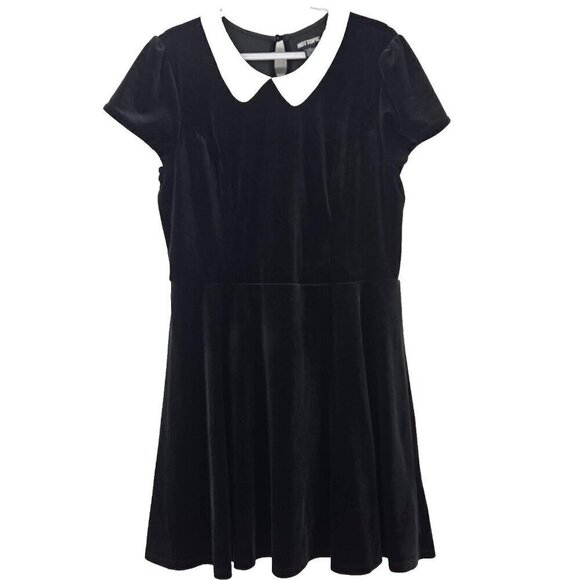 Hot Topic Black & White Collar Velvet Mini Dress Women's Size XXL Fit & Flare - Picture 4 of 11